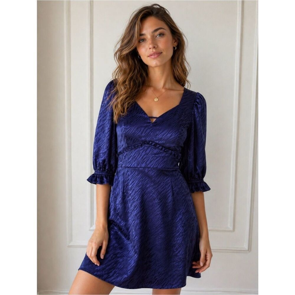 Collective Concepts Zebra Jacquard Mini Dress Satin Blue M